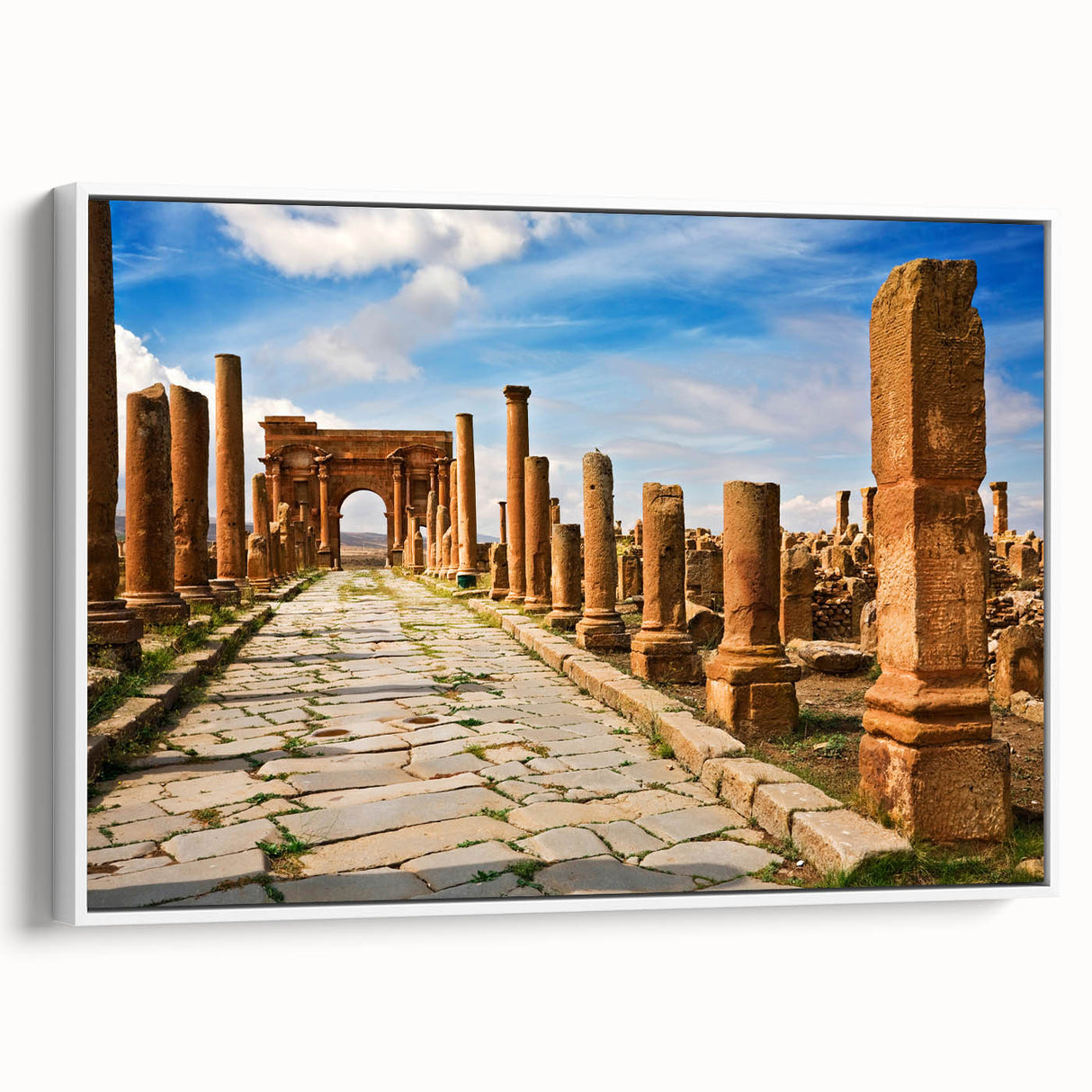 Framed canvas of a vintage Algerian landscape in black and white tones, ideal for bedroom wall art.