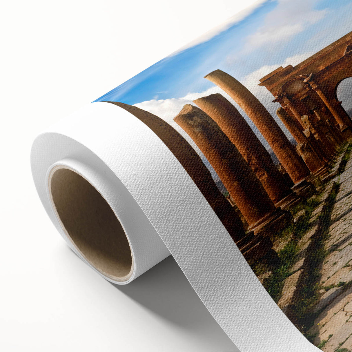 Art Deco poster of an Algerian landscape on rolled canvas, featuring earthy tones.