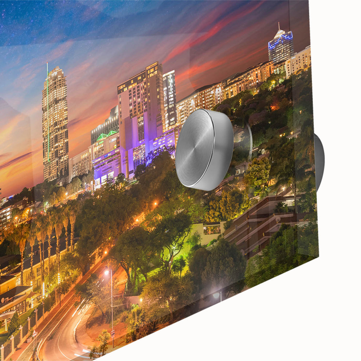 Large abstract depiction of an African landscape in earthy tones on acrylic glass, suited for dining room art.