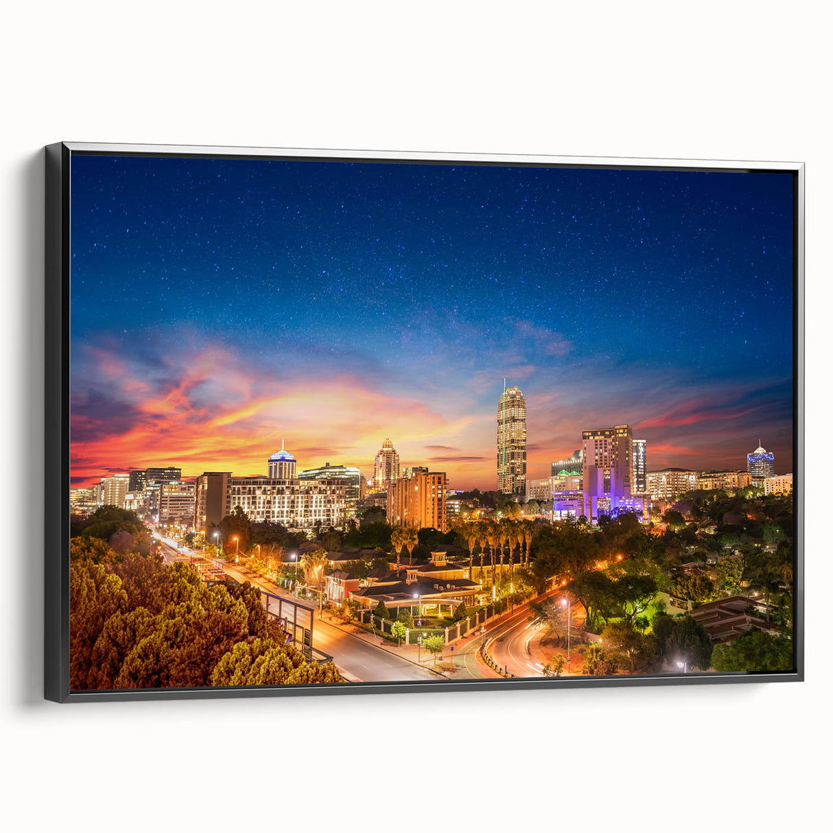 Black and white framed canvas depicting a vintage-style African landscape, ideal for bedroom wall decor.