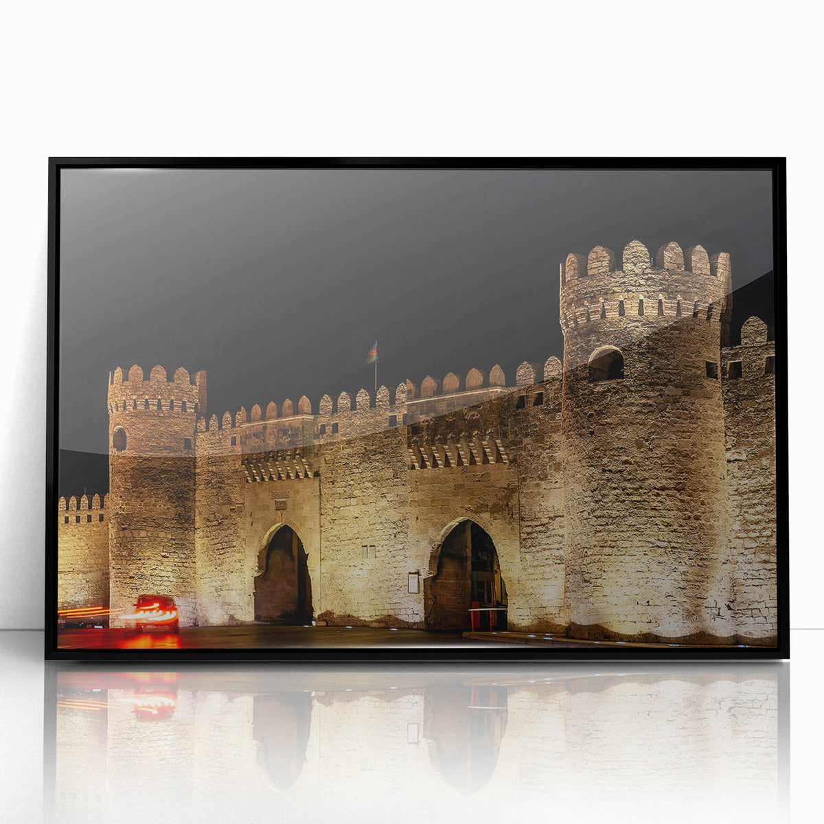 Large abstract wall art featuring a mid-century modernist style with a black acrylic frame.