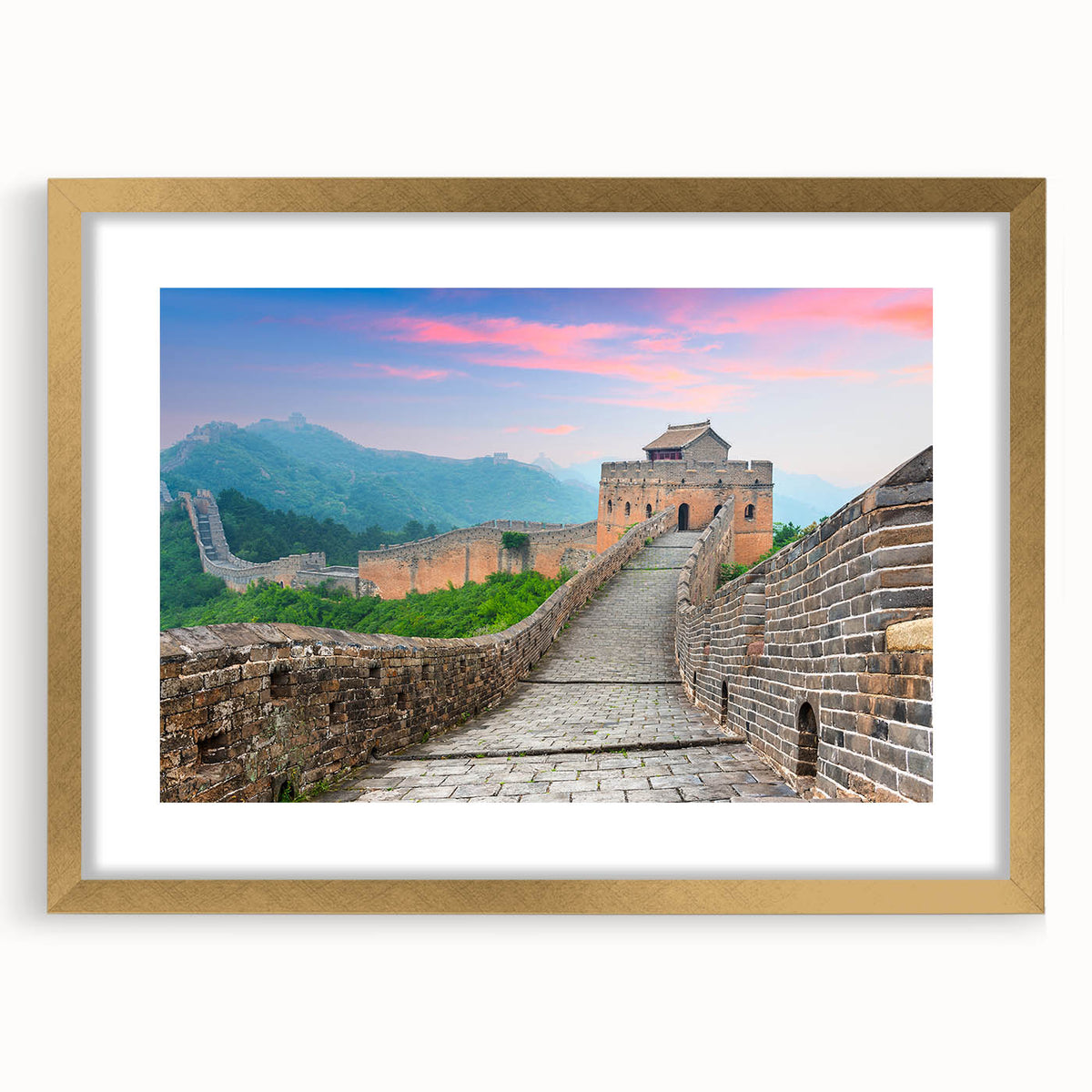 Extra large canvas print of the Great Wall of China in muted earth tones, ideal for living room decor.
