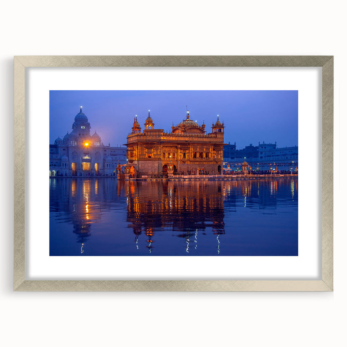 Textured abstract art print of a serene Indian landscape in muted earth tones on a framed canvas, suitable for bedroom decor.