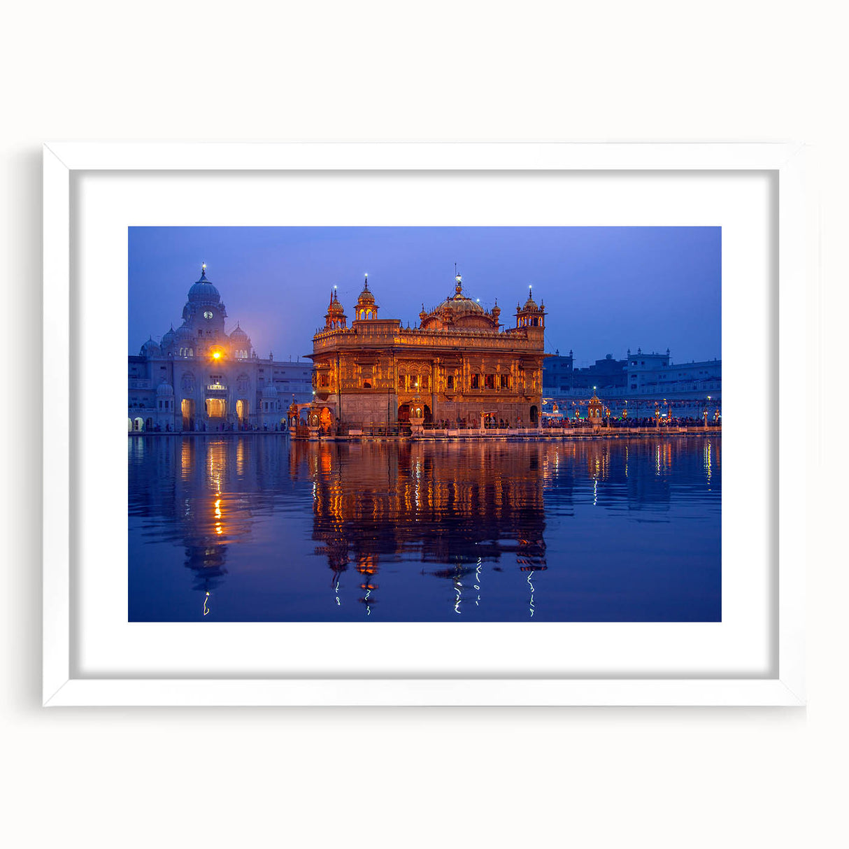 Abstract art print featuring a serene Indian landscape in muted earth tones on a white framed mat.