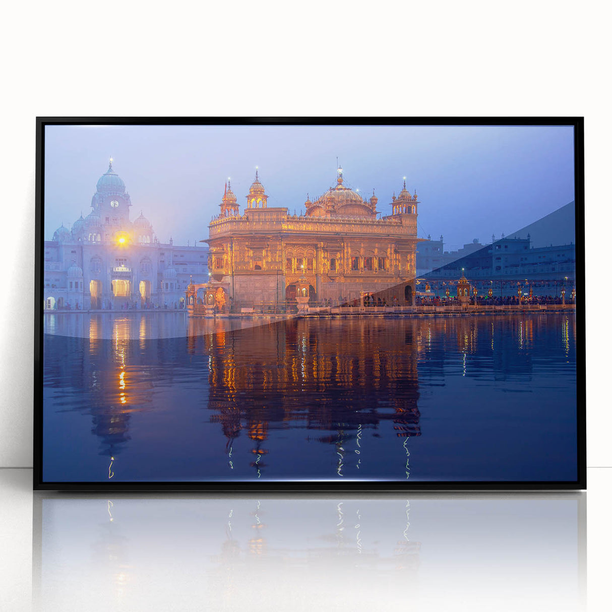 Large abstract wall art depicting a vibrant Indian landscape in acrylic, framed in black, suitable for modern home decor.