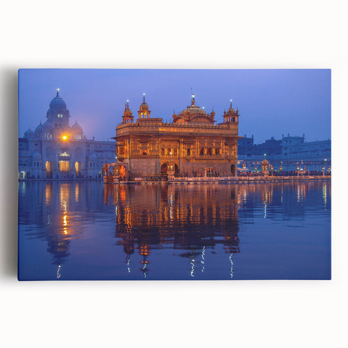 Large black and white stretched canvas of Indian scenery, suitable as kitchen wall art.
