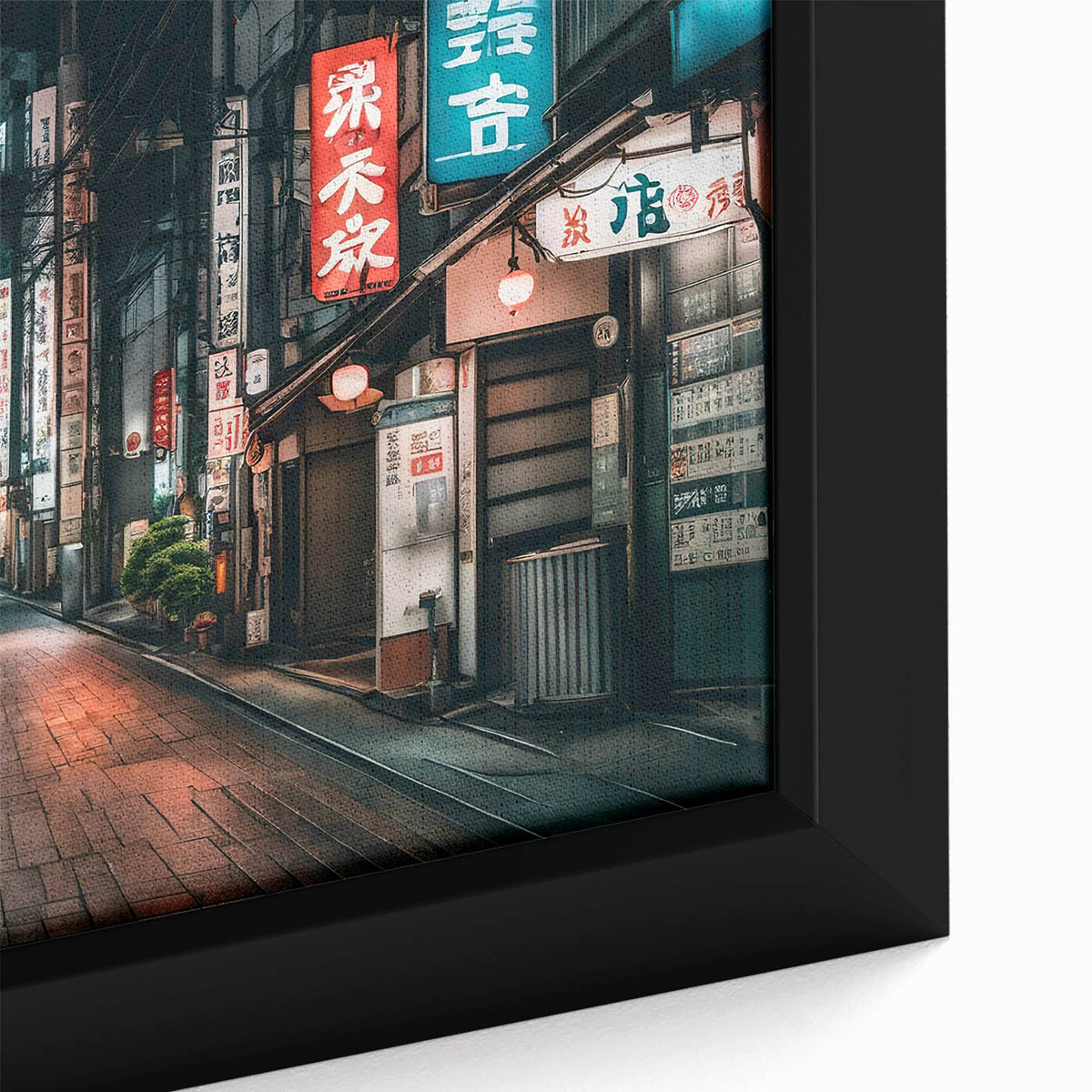 Extra large framed canvas featuring a textured depiction of Tokyo's cityscape in black with colorful art accents.