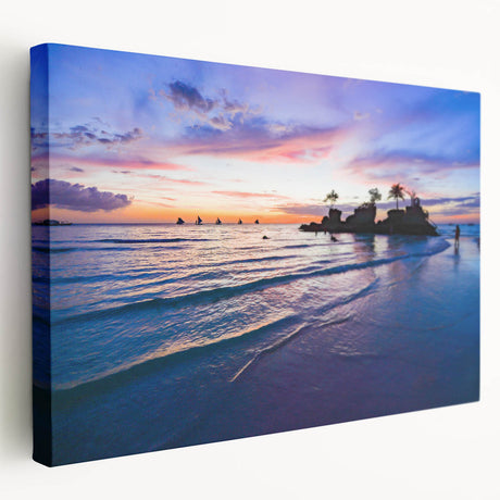 Large stretched canvas featuring a serene Philippine landscape in muted green and blue tones, ideal for kitchen wall decor.