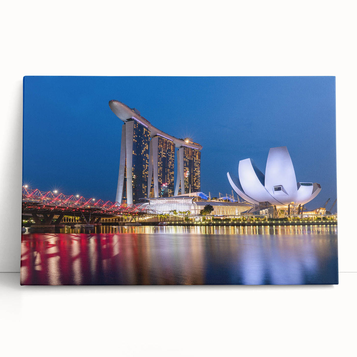 Black and white stretched canvas of Singapore skyline, ideal for kitchen wall art or bedroom ambiance.