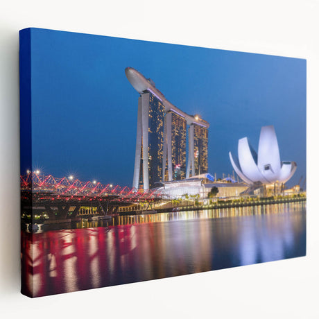 Large stretched canvas featuring a vibrant Singapore cityscape, ideal for kitchen wall art.