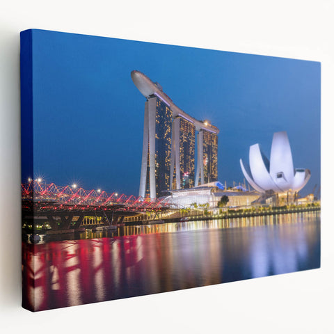 Large stretched canvas featuring a vibrant Singapore cityscape, ideal for kitchen wall art.