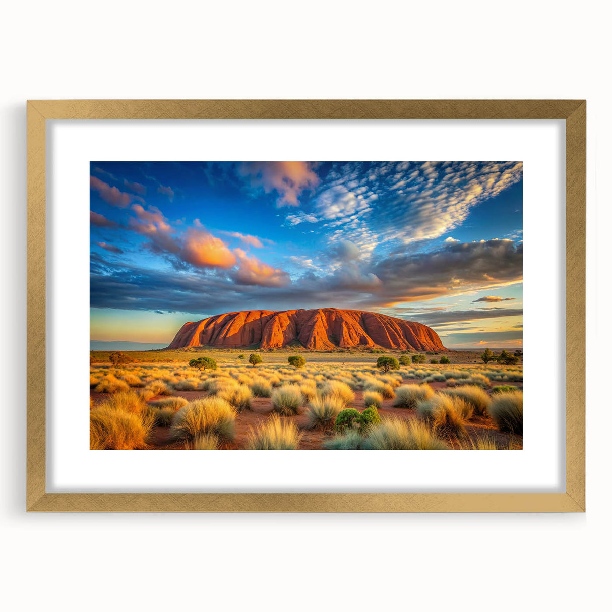 Textured art print of Ayers Rock in abstract style, featuring earthy red and orange tones on a framed canvas.