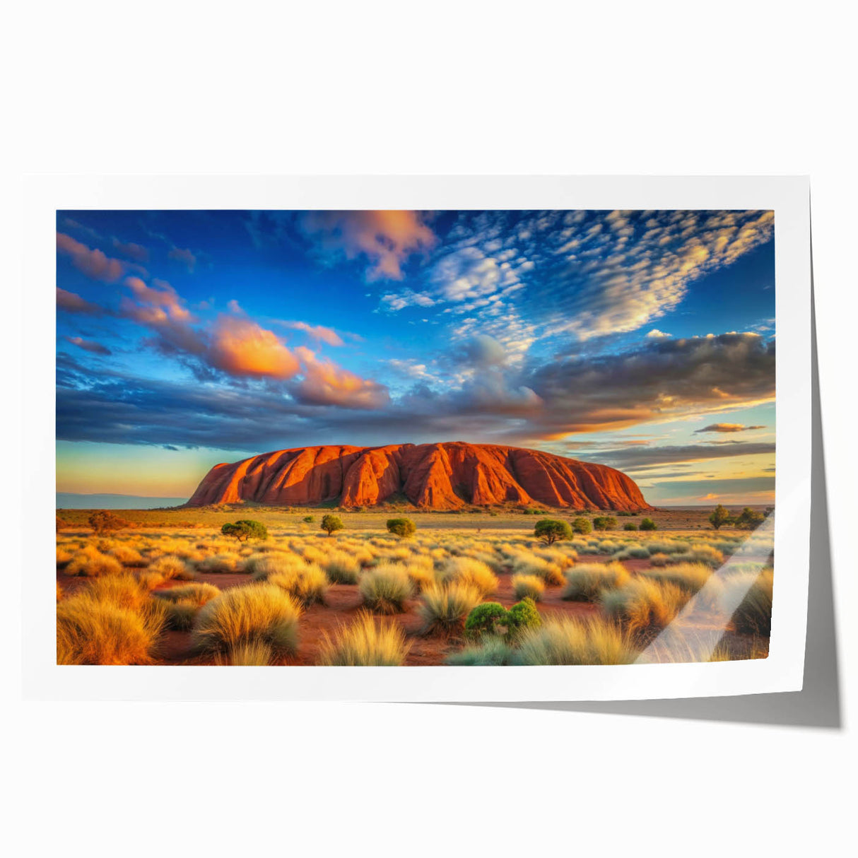 Extra large rolled print of Ayers Rock in Australia, featuring earthy red and orange tones, ideal for art wall dining room.