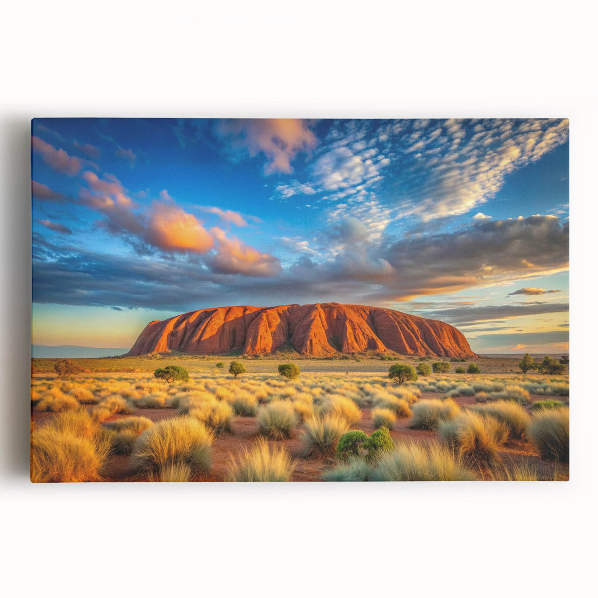 Black and white photograph of Ayers Rock on stretched canvas, suitable as large kitchen wall art.