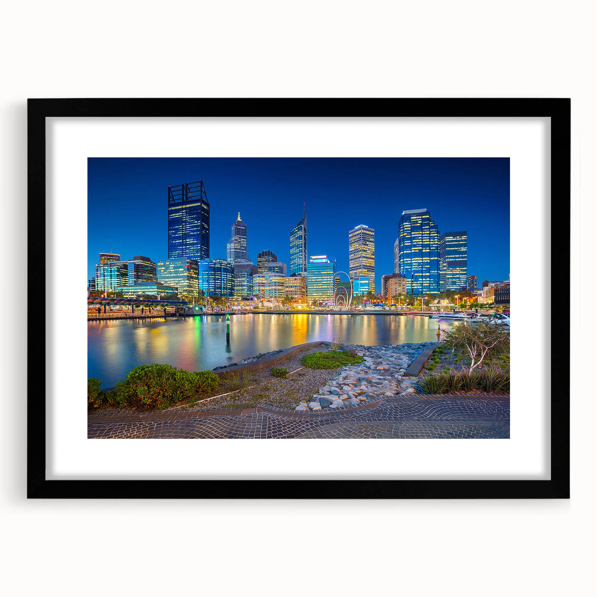 Extra large abstract art print of colorful, textured scenery, framed in black, ideal for living room decor.