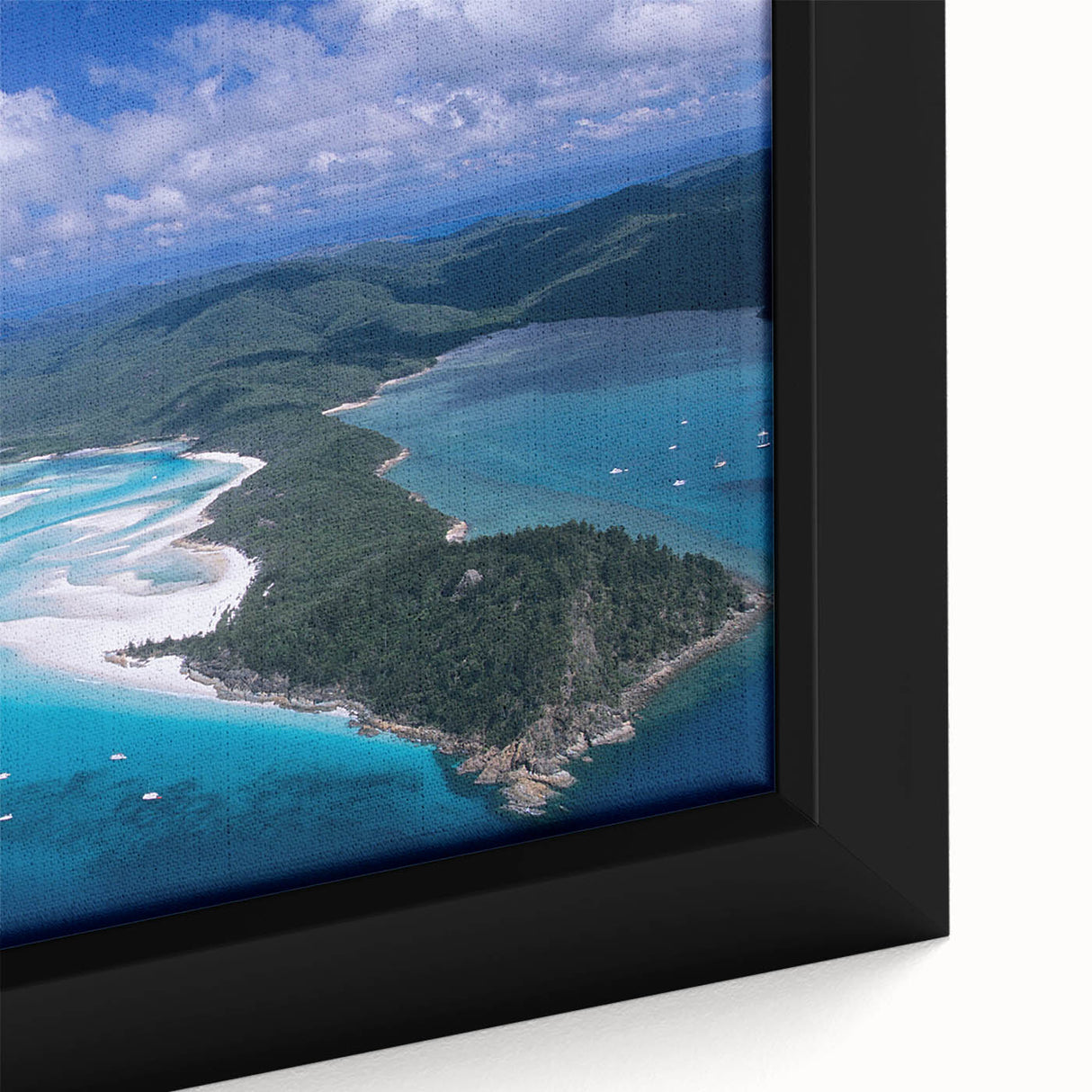Extra large framed canvas featuring a textured depiction of Queensland, Australia, in black with colorful art accents.