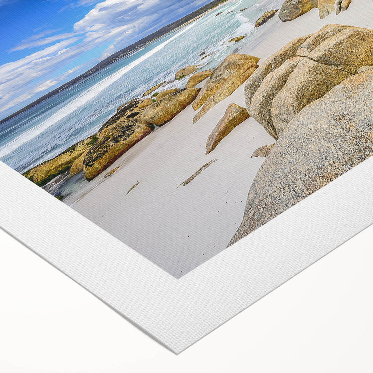 Art deco poster of Tasmania scenery in pastel shades on rolled canvas, suitable for dining room wall art.