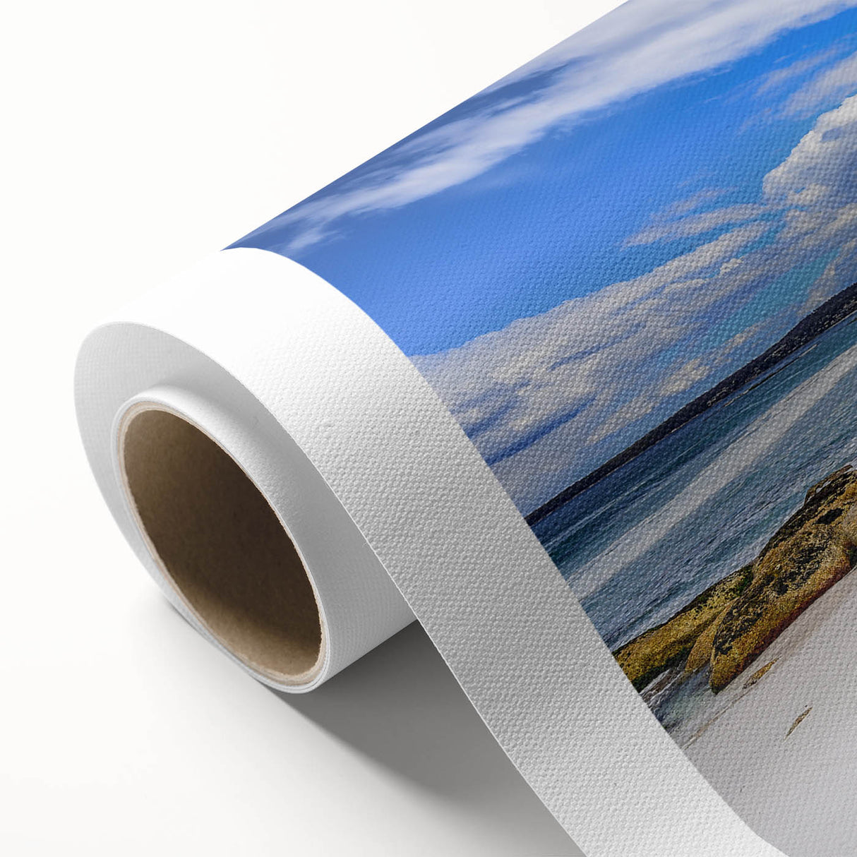 Art deco poster of Tasmania scenery in pastel shades on rolled canvas, ideal for nursery wall art.