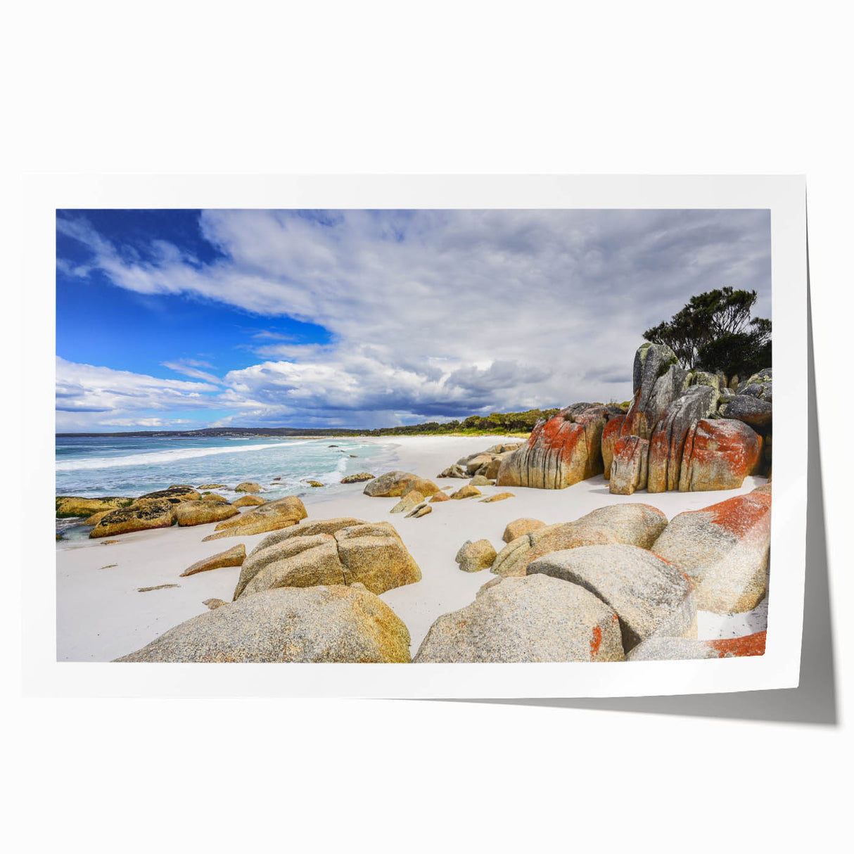 Extra large rolled print of Tasmania scenery with vibrant green landscapes, ideal for art wall dining room.