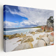 Large canvas print of a Tasmanian landscape in soft green and blue tones, suitable for kitchen wall art.