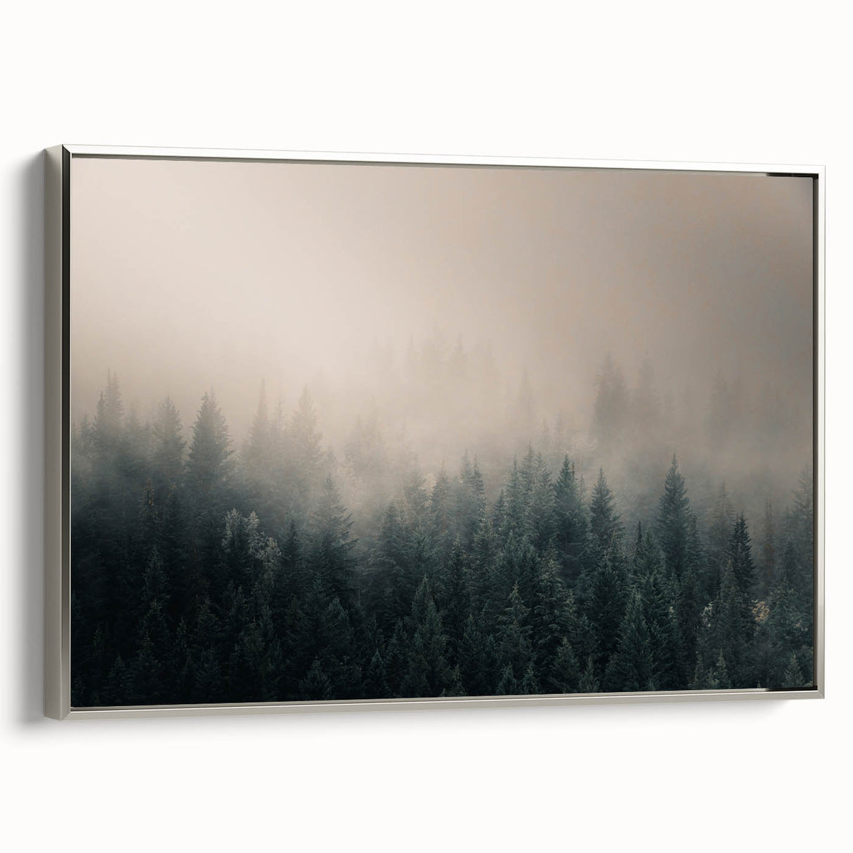 Framed canvas depicting a vintage landscape art painting of British Columbia, featuring muted earth tones.