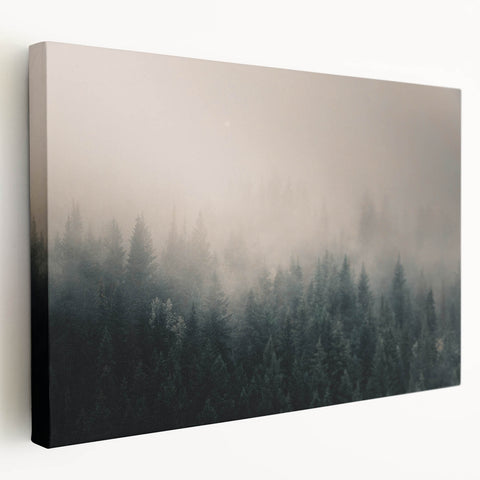 Scenic view of British Columbia on a stretched canvas, featuring deep blue and green tones, ideal for kitchen wall art.
