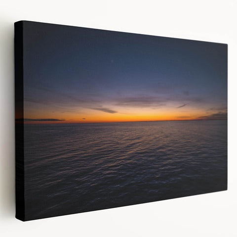 Scenic New Brunswick landscape on large stretched canvas, featuring muted green and blue tones, ideal for kitchen wall art.