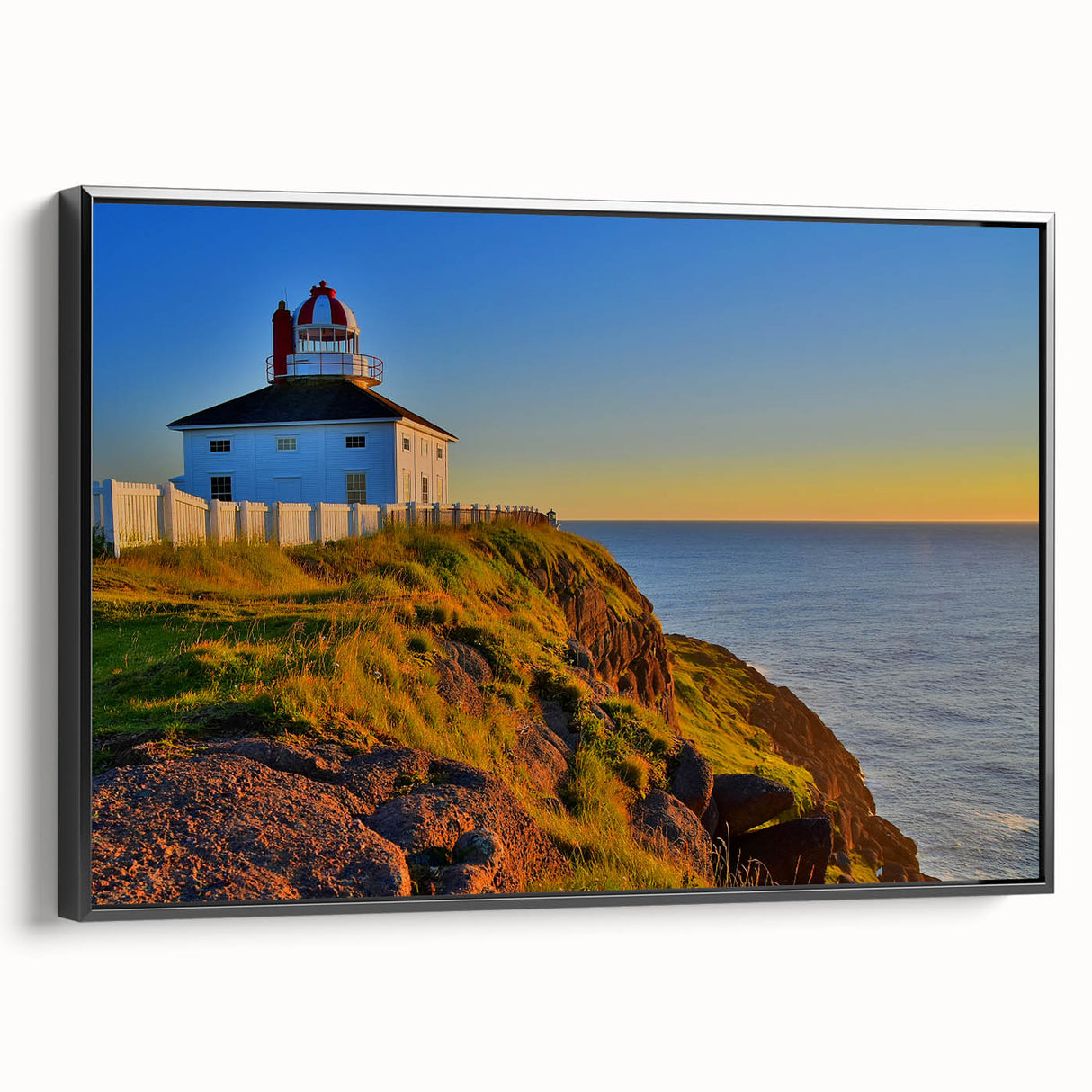 Black and white landscape art painting of Newfoundland on framed canvas, ideal for bedroom wall decor.