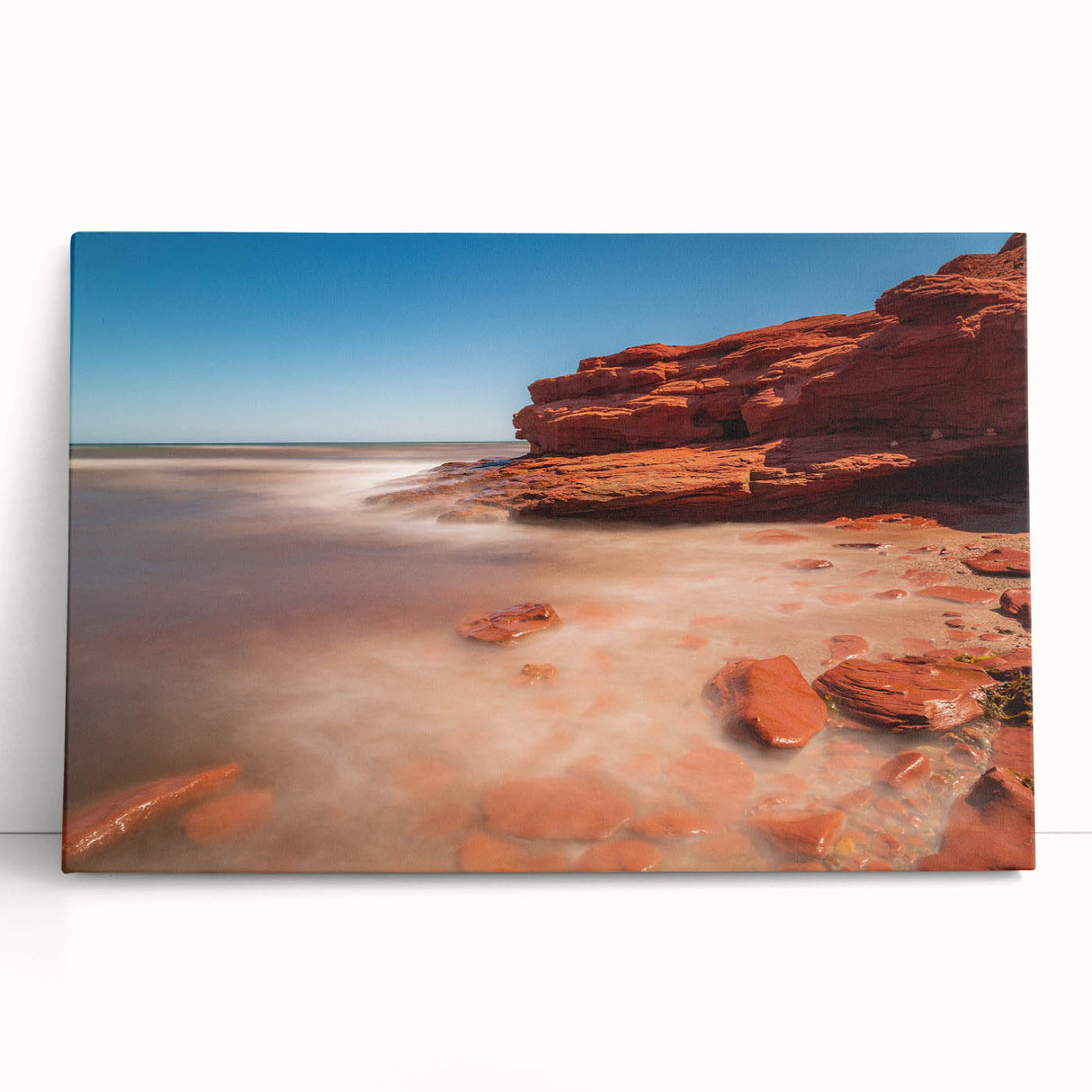 Black and white stretched canvas of Prince Edward Island scenery, ideal for kitchen wall art.