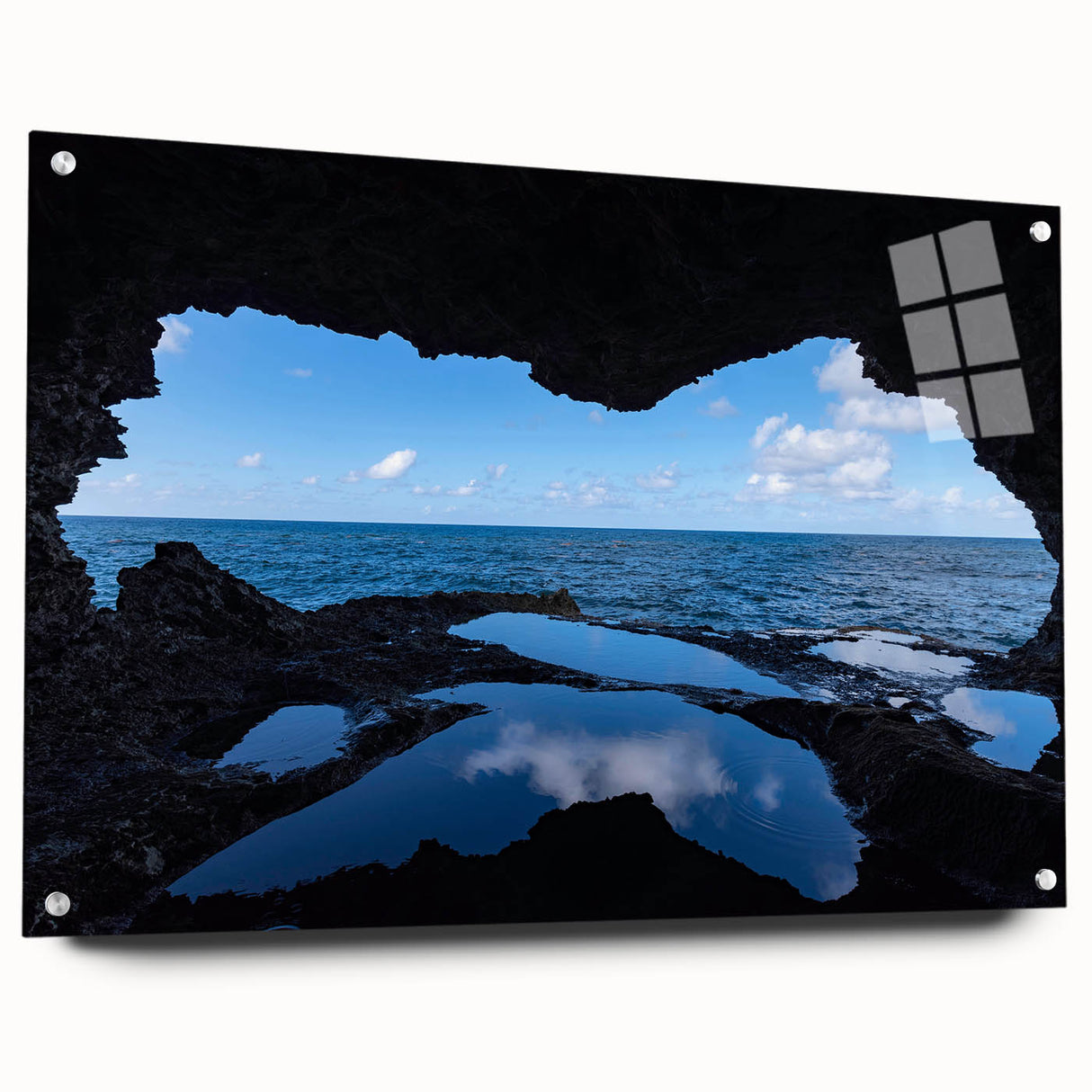 Acrylic print of a Caribbean seascape with vivid blue and turquoise hues, suitable for bedroom or dining room decor.