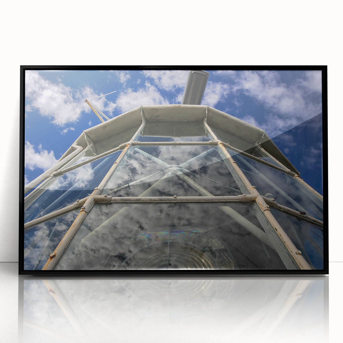 Large abstract wall art of Caribbean scenery in muted blue and green tones, framed acrylic.