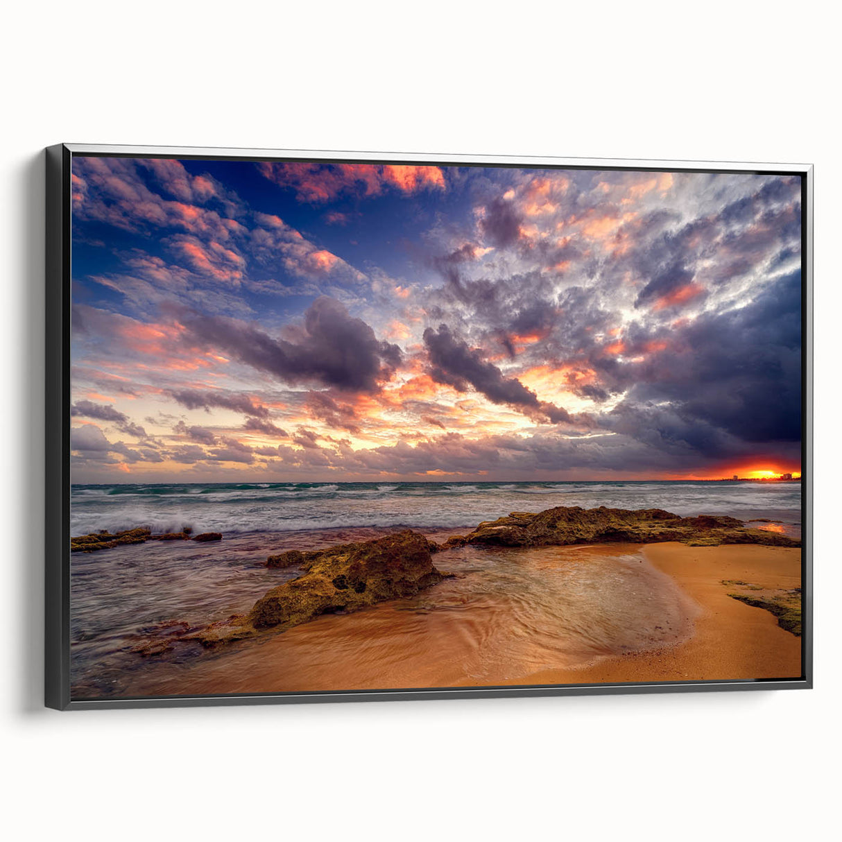 Black and white framed canvas of a vintage Puerto Rican landscape, ideal for bedroom wall decor.