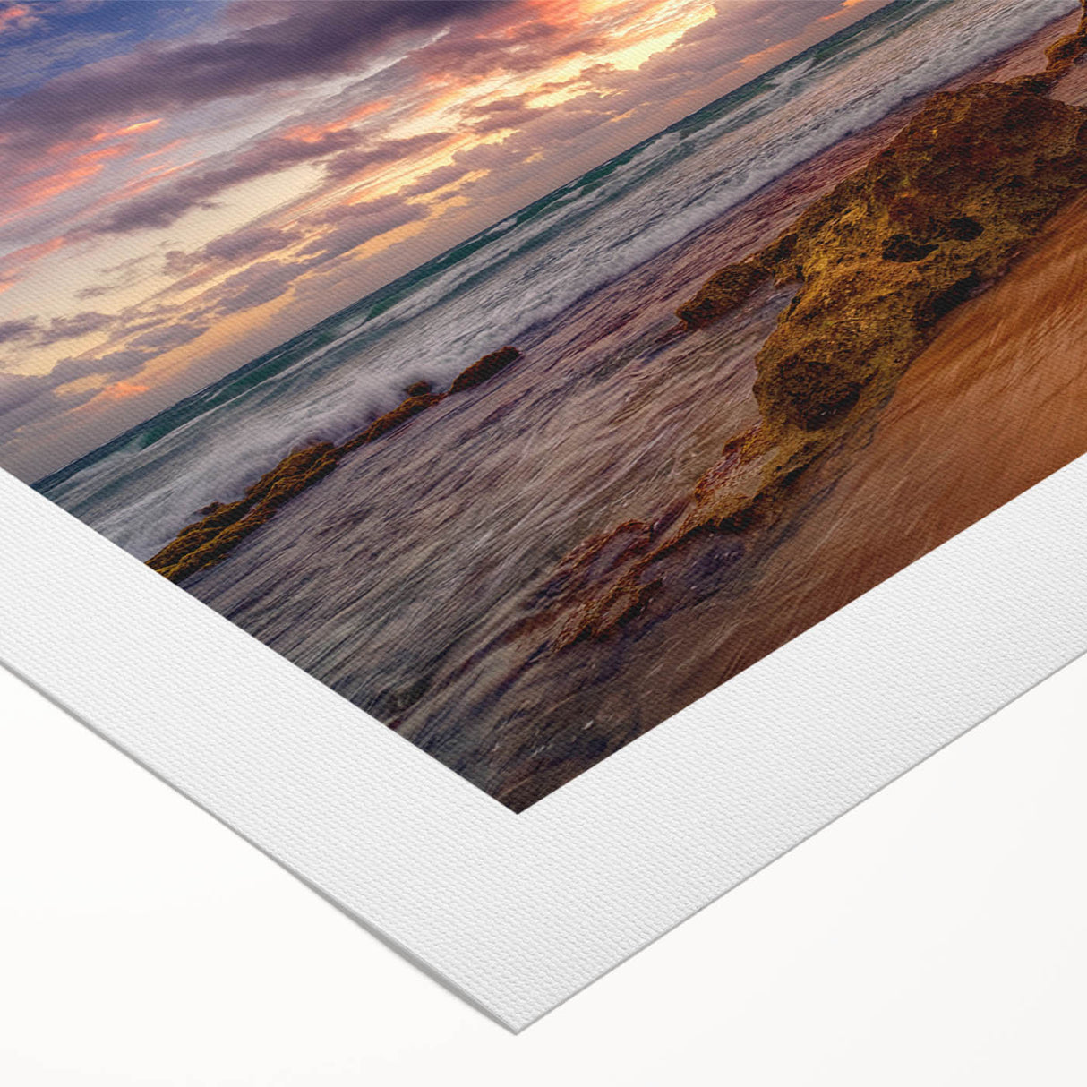 Art deco poster of a serene Caribbean scenery in muted blue and green tones on rolled canvas, ideal for dining room wall art.