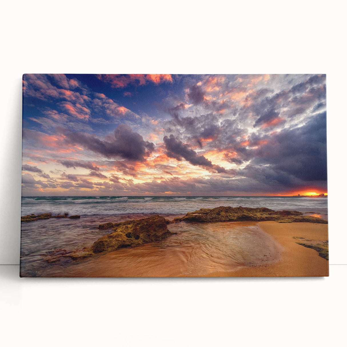 Large black and white photo of a Caribbean beach on stretched canvas, suitable for kitchen wall art.