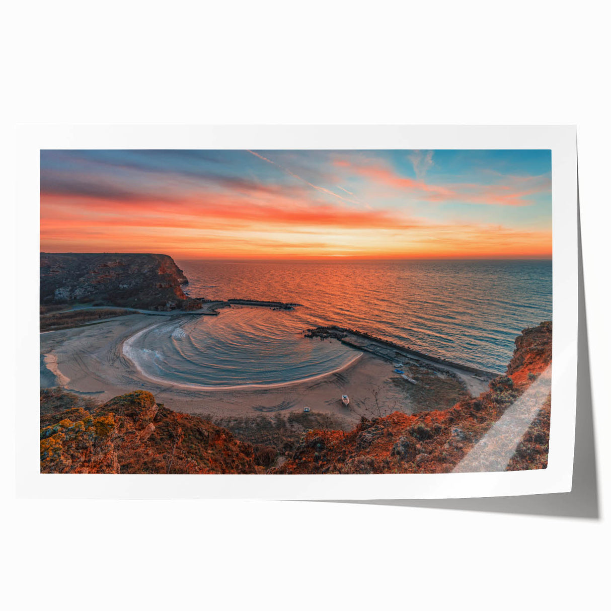 Extra large rolled print of a Bulgarian scenery with floral elements in soft pastel colors, ideal for dining room wall art.