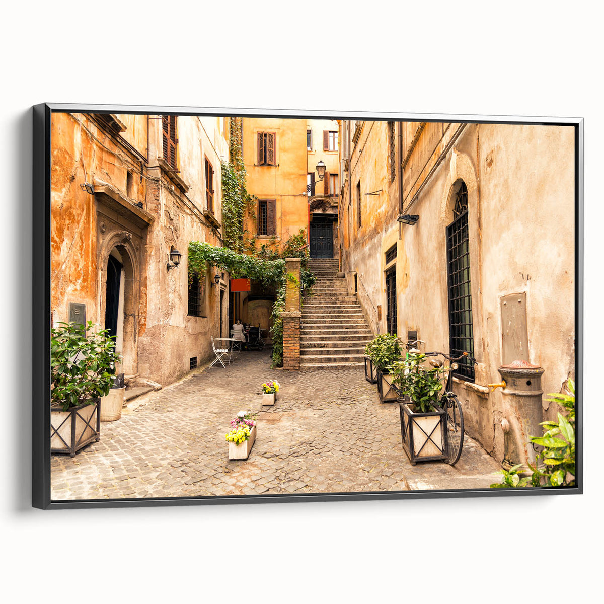 Black and white vintage poster art of Rome landscape on framed canvas, ideal for bedroom wall decor.