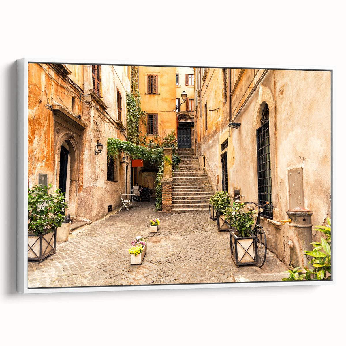 Vintage poster art of Rome with colorful imagery on extra large framed canvas, ideal for living room decor.