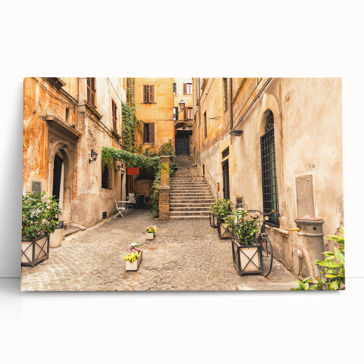 Black and white stretched canvas of Rome scenery, large art ideal for kitchen wall art.