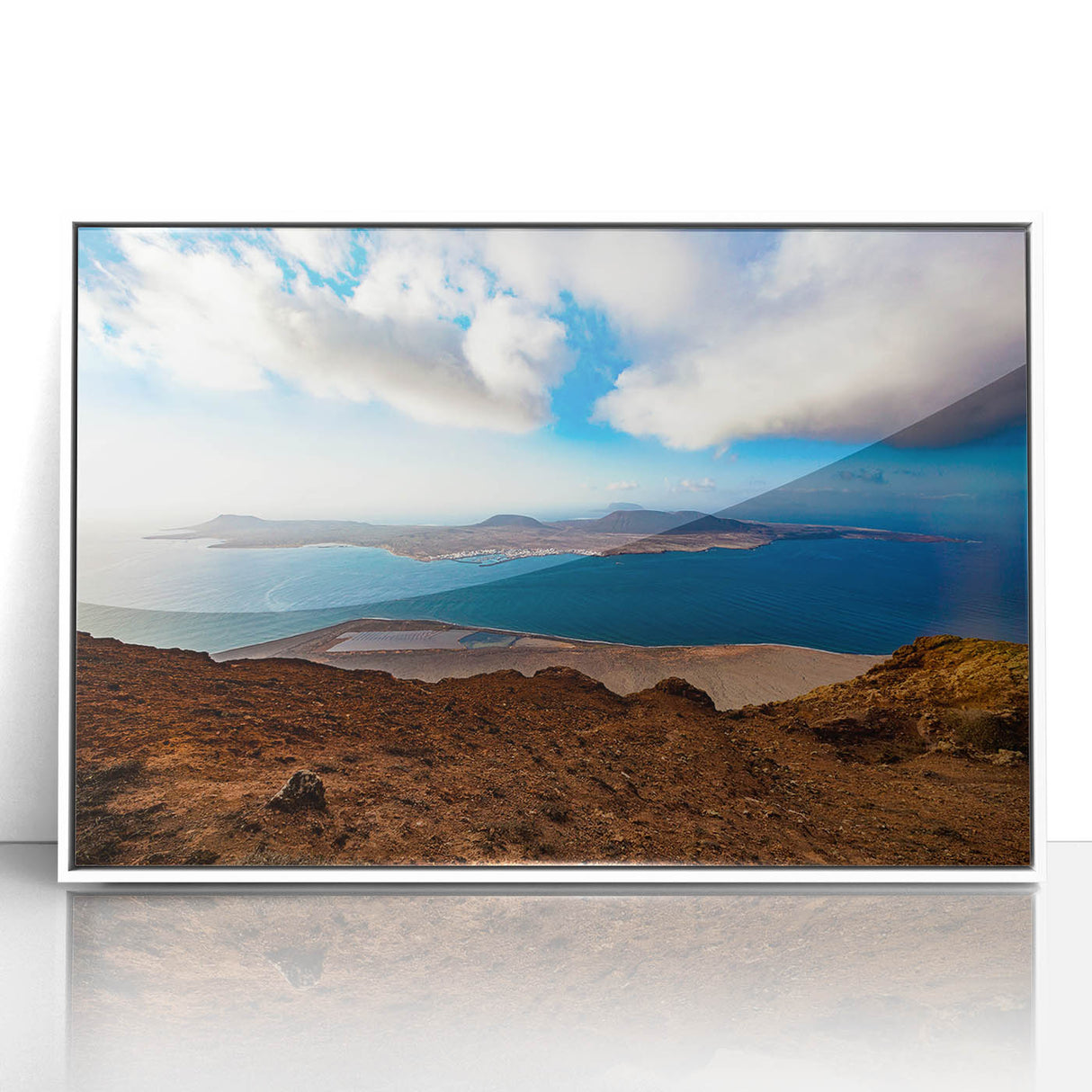 Mid-century modernist art depicting a serene European landscape in soft pastel tones on a framed acrylic.