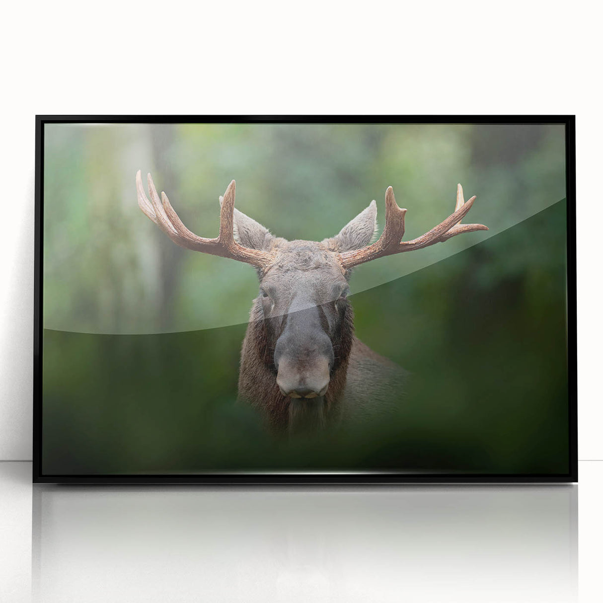 Large abstract wall art depicting a Swedish landscape in muted earth tones, framed in black acrylic.