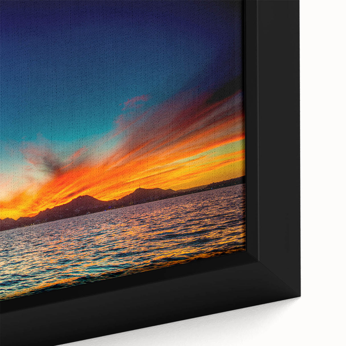 Extra large framed canvas featuring a textured depiction of Cabo San Lucas with vibrant, colorful art.