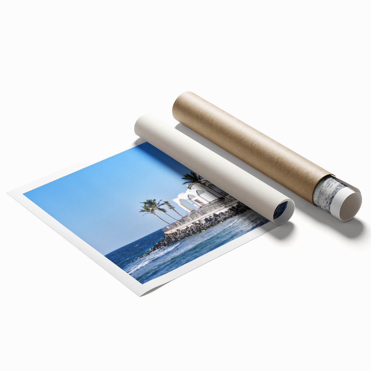 Extra large rolled print depicting a serene floral scene in soft pastel shades.