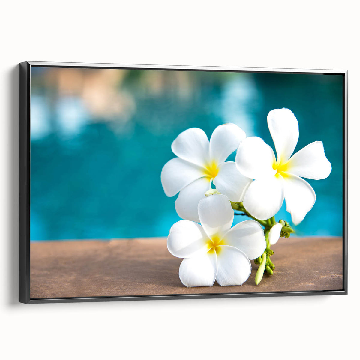 Black and white framed canvas depicting a serene Bora Bora landscape, ideal for bedroom wall decor.