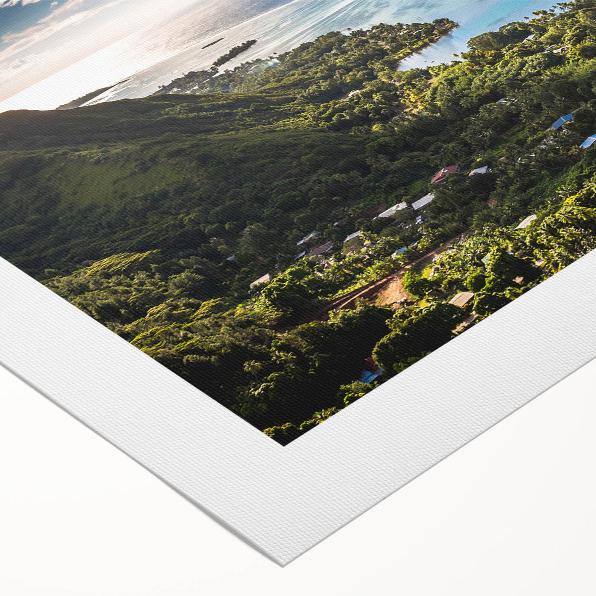 Art deco poster of Tahiti coastline in pastel shades on rolled canvas, suitable for dining room wall art.