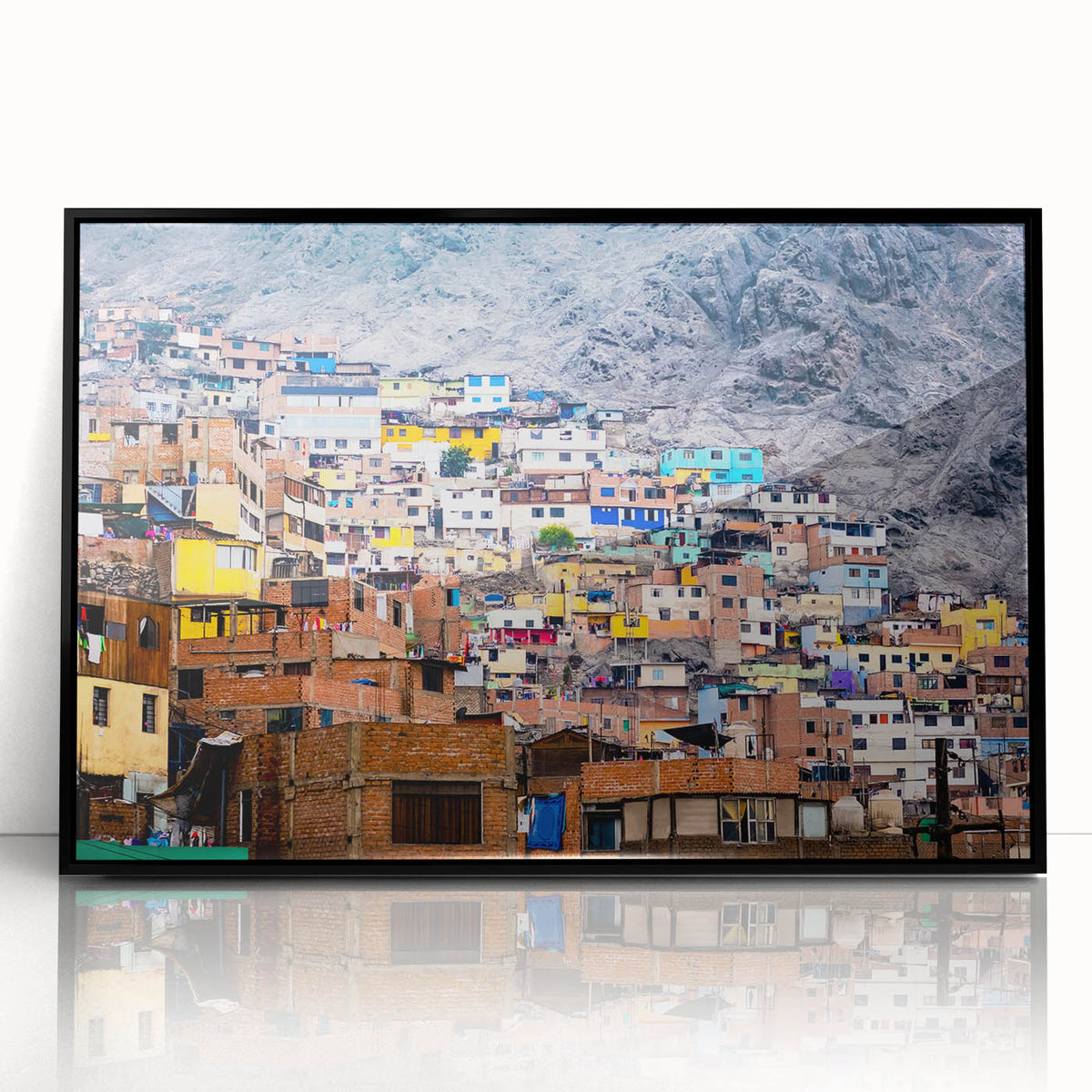 Large abstract wall art depicting a Peruvian landscape in muted earth tones on a framed acrylic.