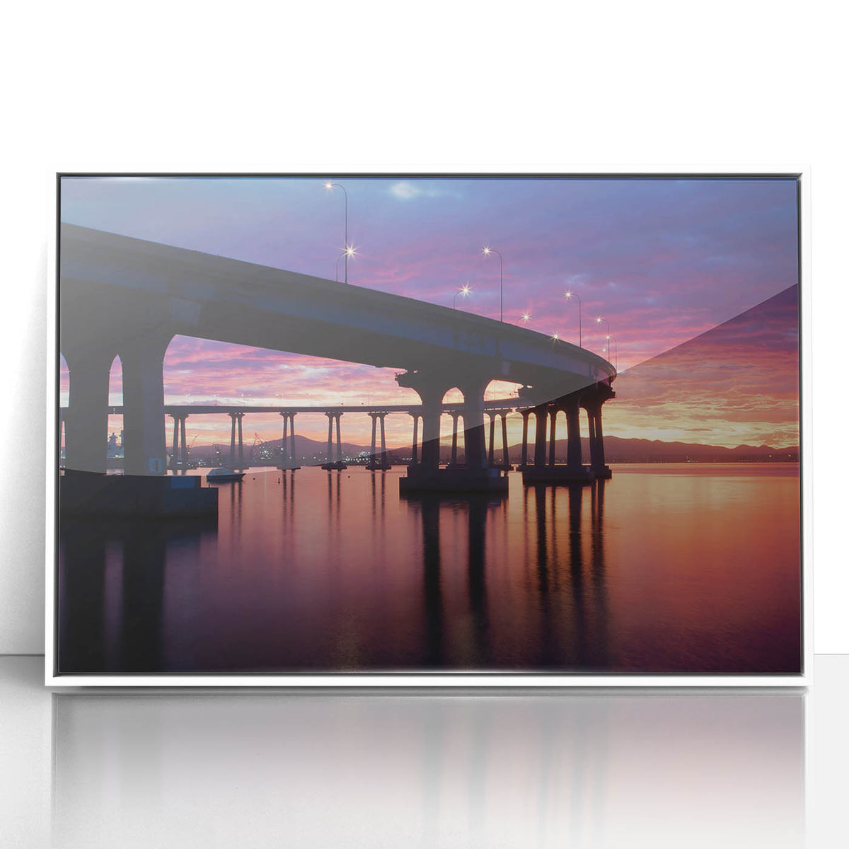 Art deco poster of Coronado, California, in muted blue tones on a framed acrylic, ideal for modern nursery wall decor.