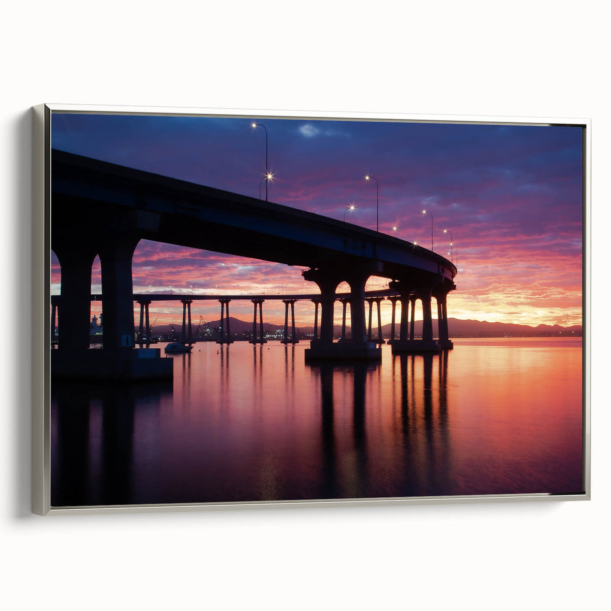 Framed canvas featuring a vintage-style landscape art painting of Coronado, California in muted colors.