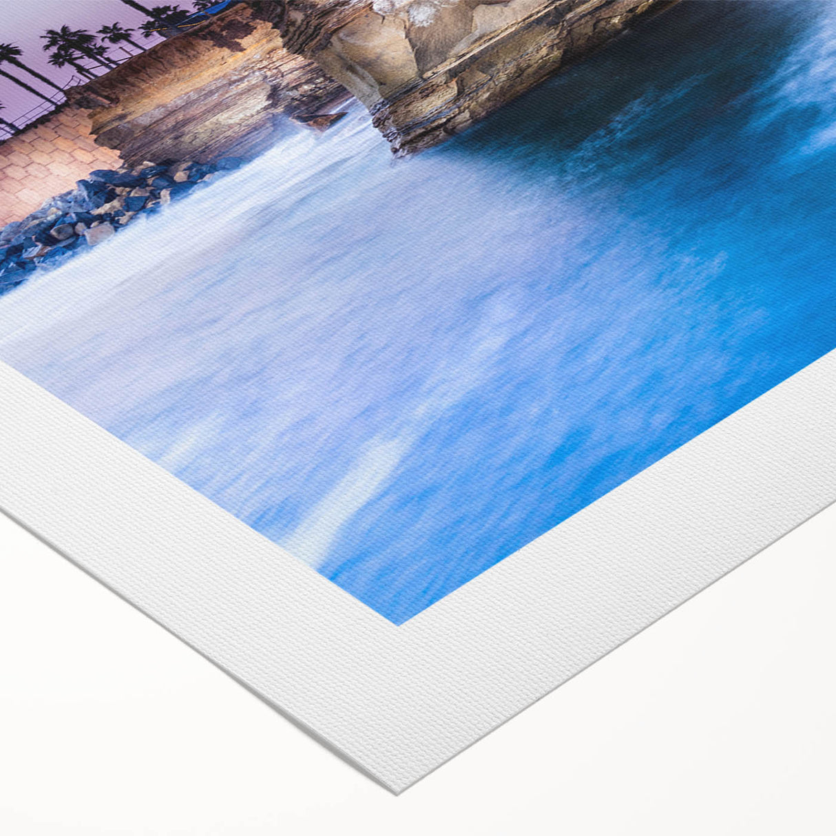 Art deco poster of San Diego skyline in pastel shades on rolled canvas, suitable for dining room wall art.