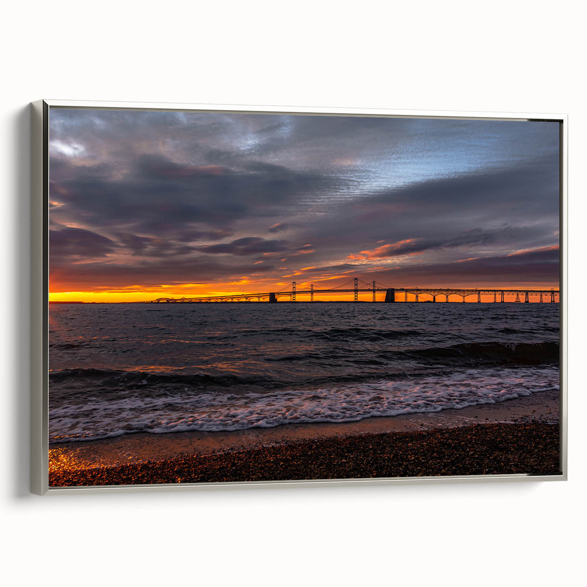 Landscape art painting of Annapolis, Maryland, featuring colorful vintage poster art on a silver-framed canvas.