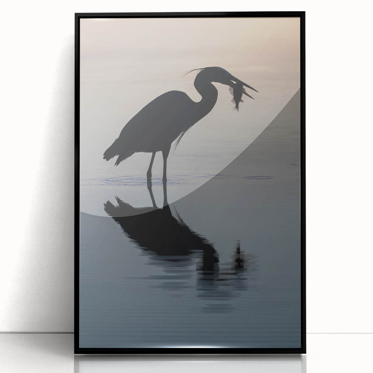 Large abstract wall art depicting the Chesapeake Bay in muted blue and gray, framed acrylic print.